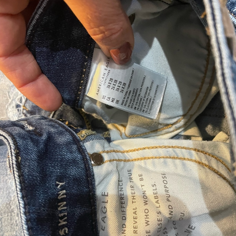 American Eagle Outfitters Ripped Blue Skinny Jeans - Picture 2 of 8